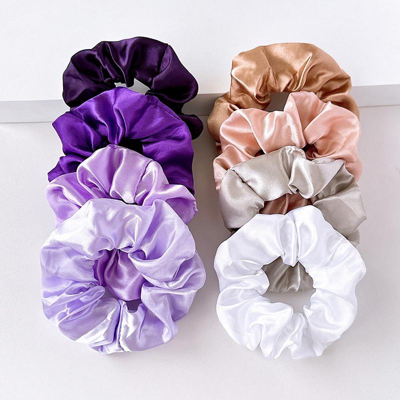 8Pcs  Satin Fabric Sausage Loop Hair Rings Set Solid Colour Fabric Loop Hair Rope Hair Scrunchies Scrunchy Black Coffee