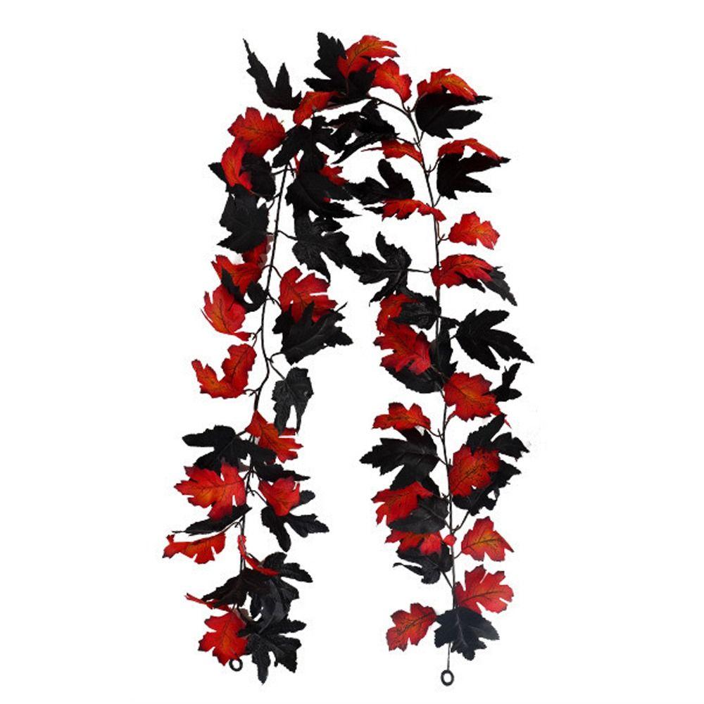 Retro Halloween Black Maple Leaf Realistic Autumn Halloween Garland Elegant Plastic Artificial Plant Wall Hanging Garden