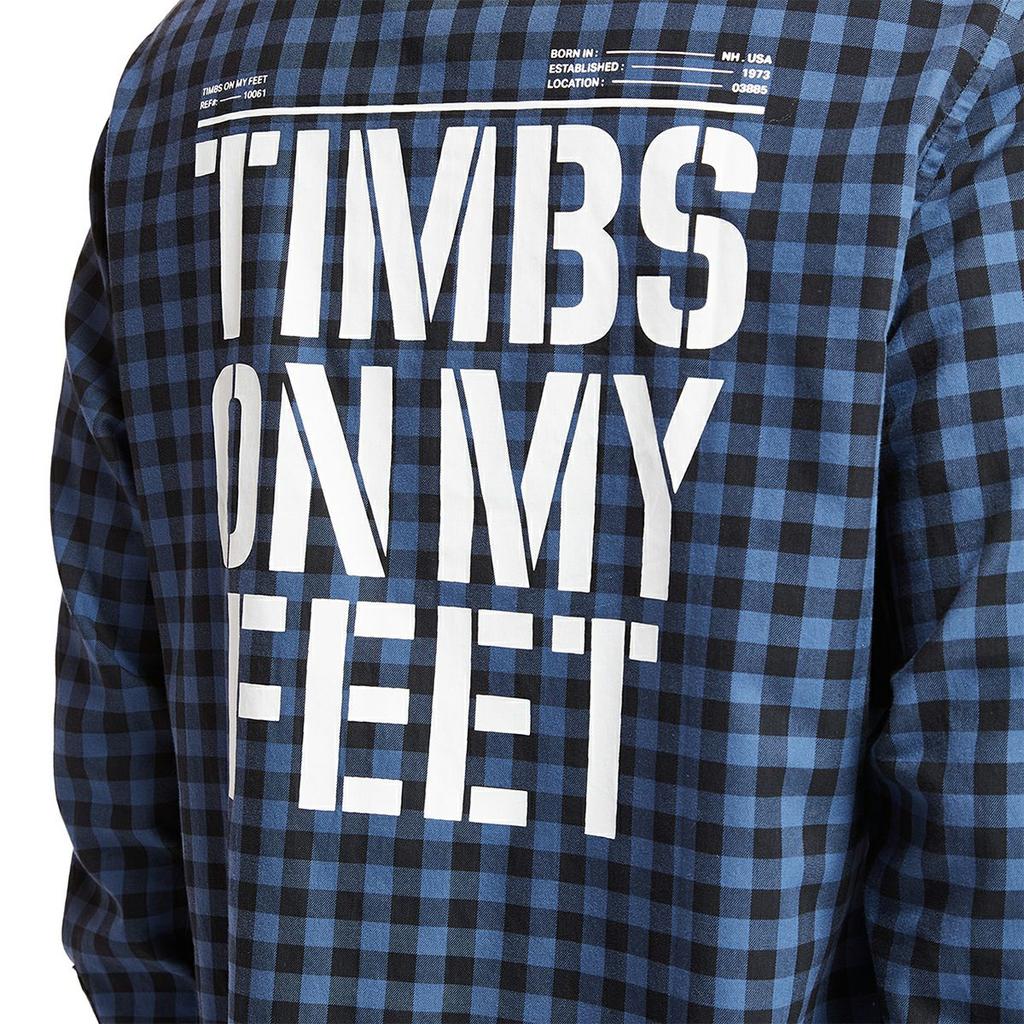 Timberland Plaid Letter Print Single-Breasted Breathable Loose Fit Long Sleeve Shirt Men Shirts Blue A29N8-G66