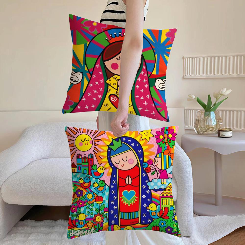 Figure V-Virgin Mary Cushion Cover Breathable Linen Pillowcase Summer Odorless Eco-Friendly Invisible Zipper Washable