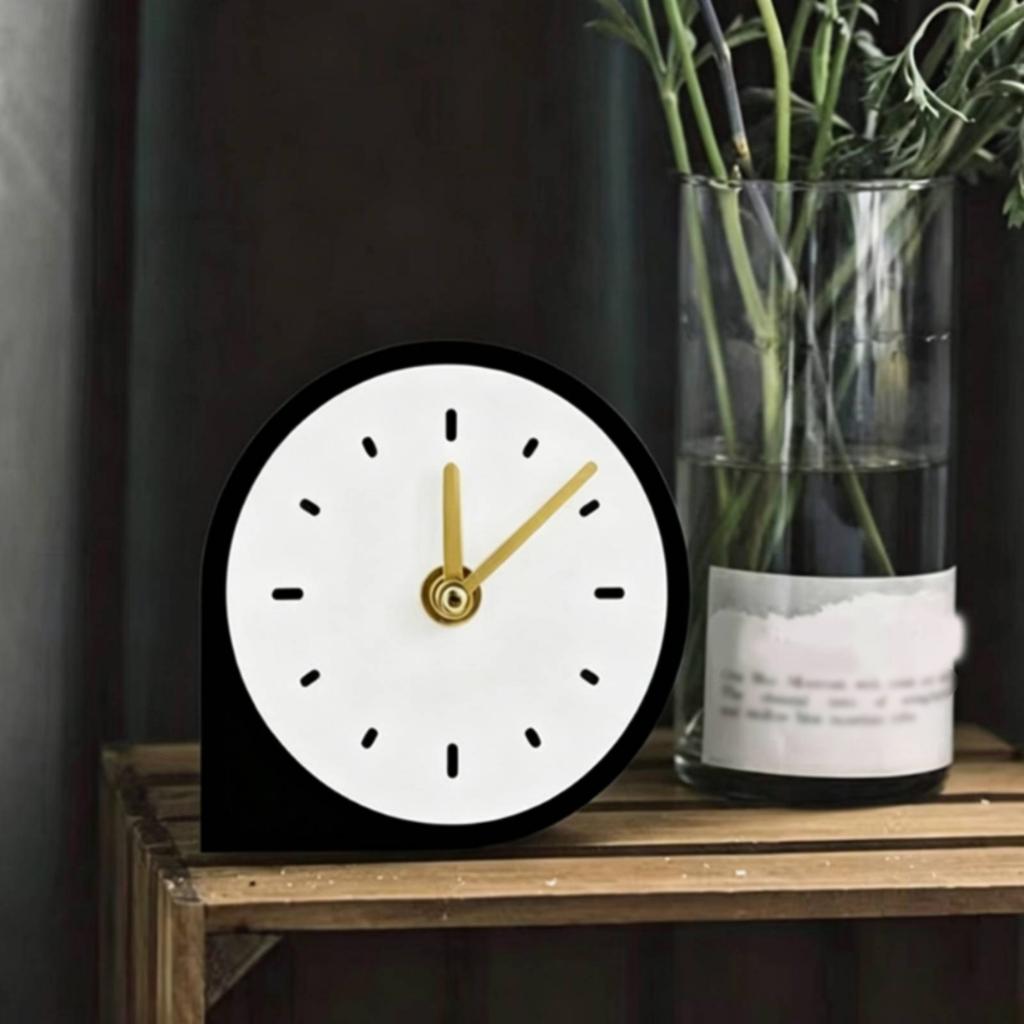 Minimalist Desktop Clock Modern Analog Desk Clock Home Decor Compact Sparse Markers for Bedside Table, Living Room