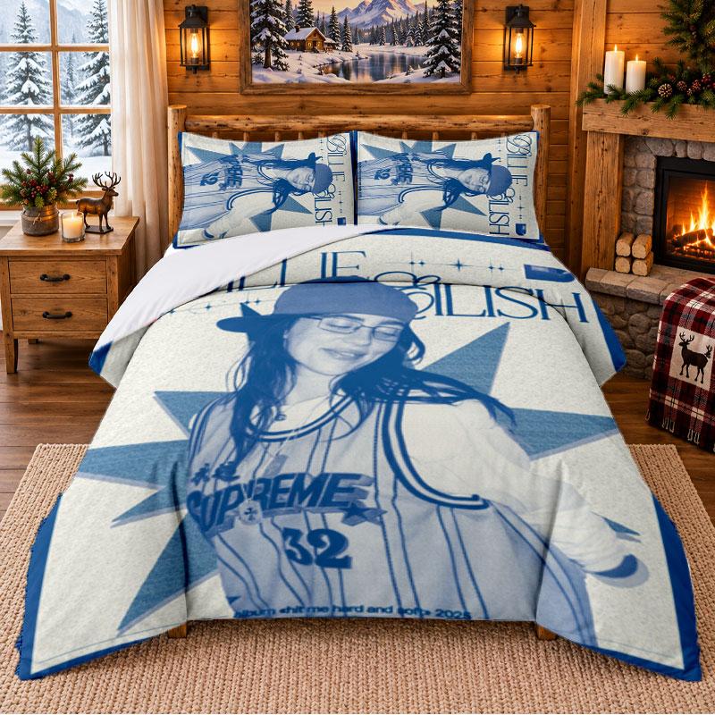 Set de așternuturi cu model Billie Eilish 3 bucăți Cearșaf și fețe de pernă Pentru dormitor interior
