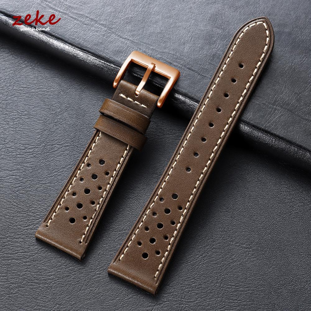 20mm 22mm 24mm Vintage Top-Grain Cowhide Strap for Men Women Universal Genuine Leather WatchBand Brown Breathable Sport Bracelet