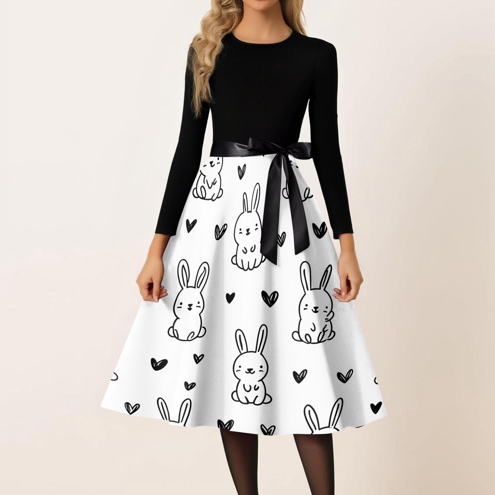 

Women s Casual Fashion Round Neck Carnival Printed Vintage Dress XL білий