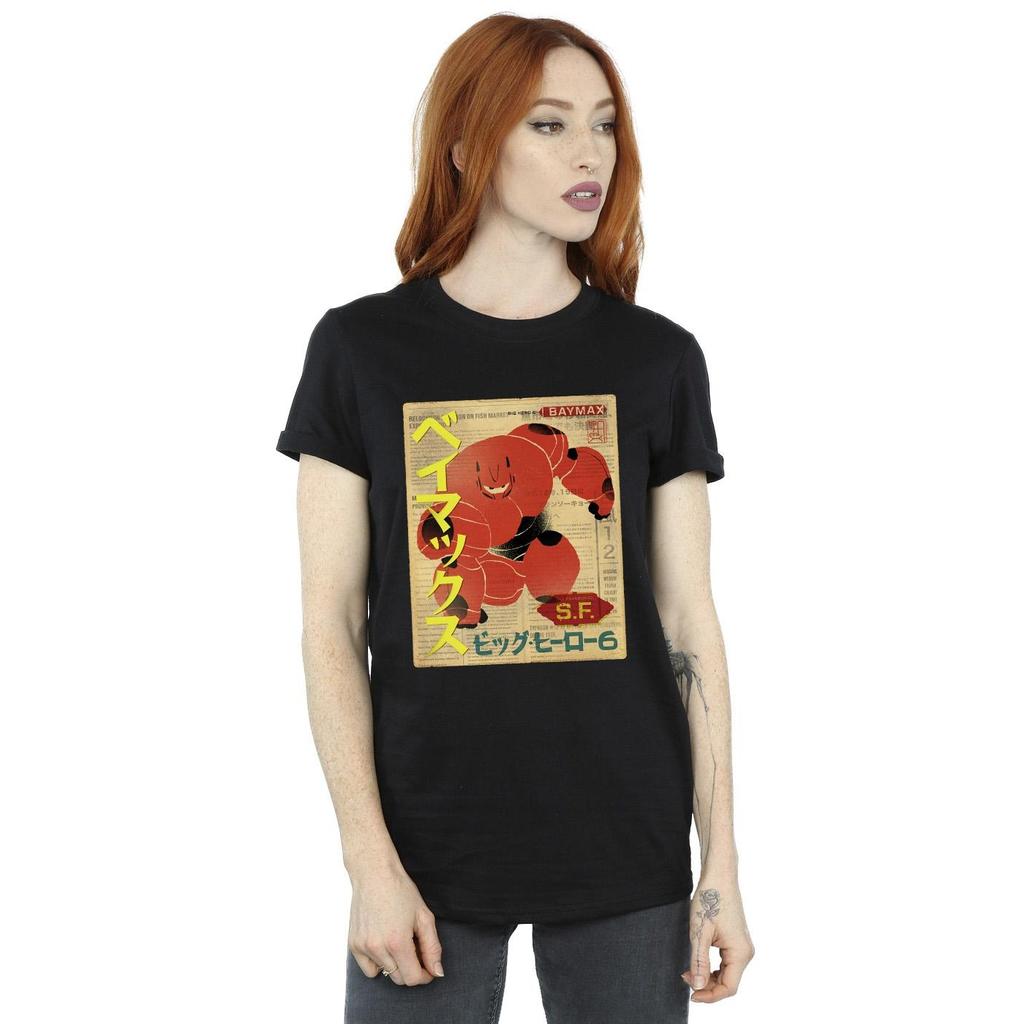 Disney Womens/Ladies Big Hero 6 Baymax Baymax Newspaper Cotton Boyfriend T-Shirt