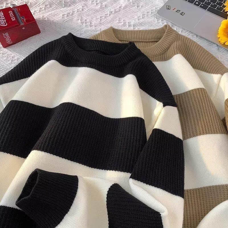 2025 Casual Color Block Striped Knit Sweater - Autumn Winter Unisex Round Neck Warm Top