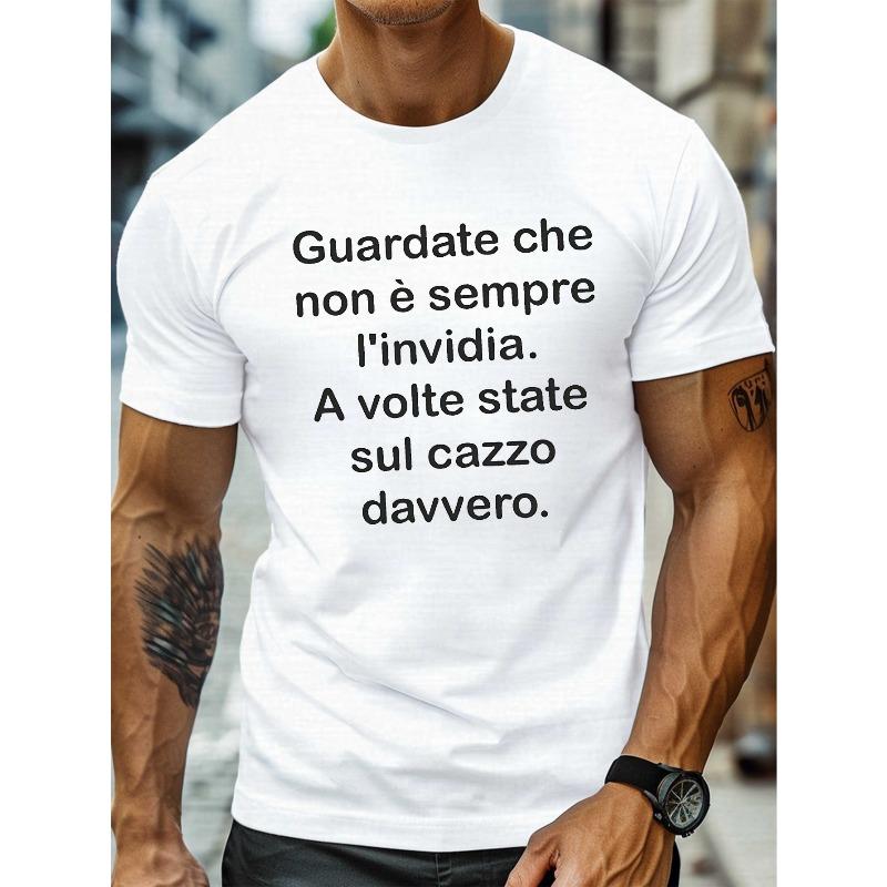 

European Size Interesting Italian Quotes Print, Men s Round Crew Neck Short Sleeve Tee, Casual T-ShirtCasual Comfy Lightweight Top for Summer S белый