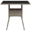 Garden Table with Glass Top Light Grey 80 x 80 x 75 cm Poly Rattan