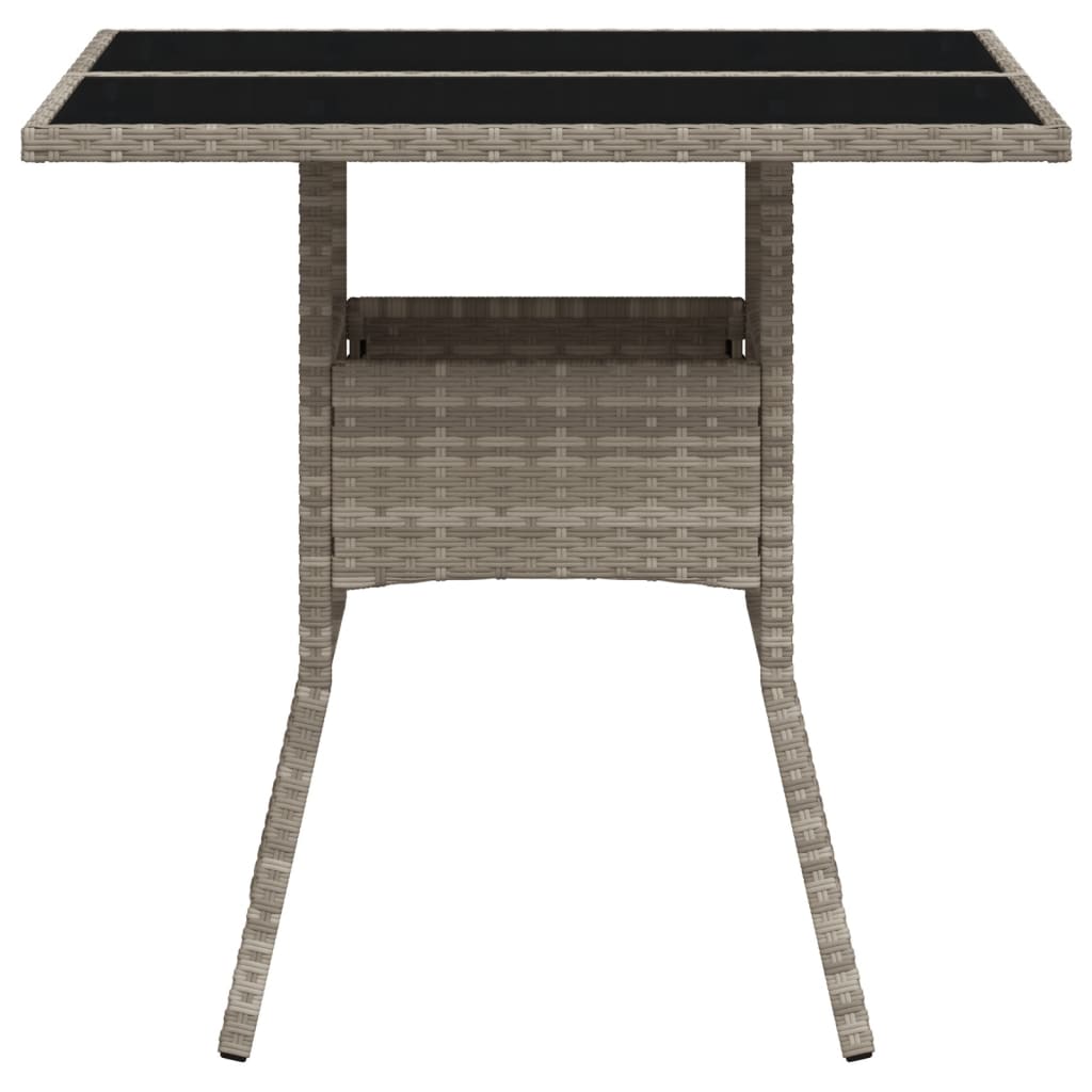 Garden Table with Glass Top Light Grey 80 x 80 x 75 cm Poly Rattan