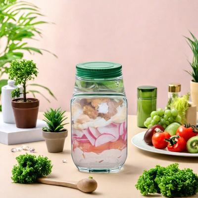 Salad Jar with Side Door Opening Integrated Seasoning Bowl Large Meal Prep Salad Container with Screw Lids