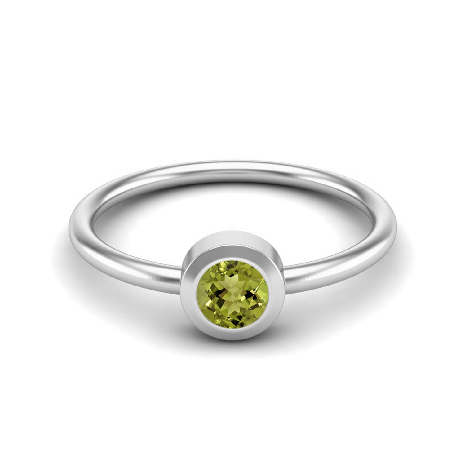 4mm Round Peridot 925 Sterling Silver Solitaire Bezel Set Women Wedding Ring 8