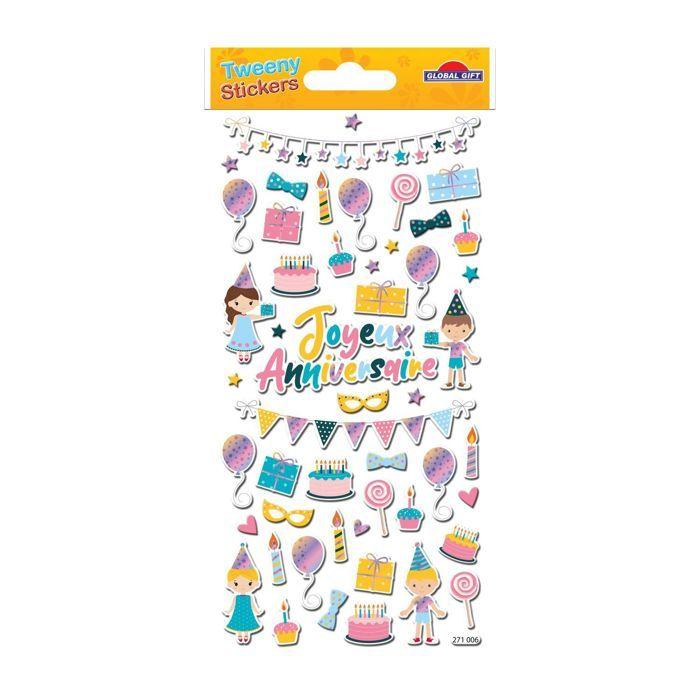 Autocollants réutilisables - Relief 3D - Fête d'anniversaire- Dorures