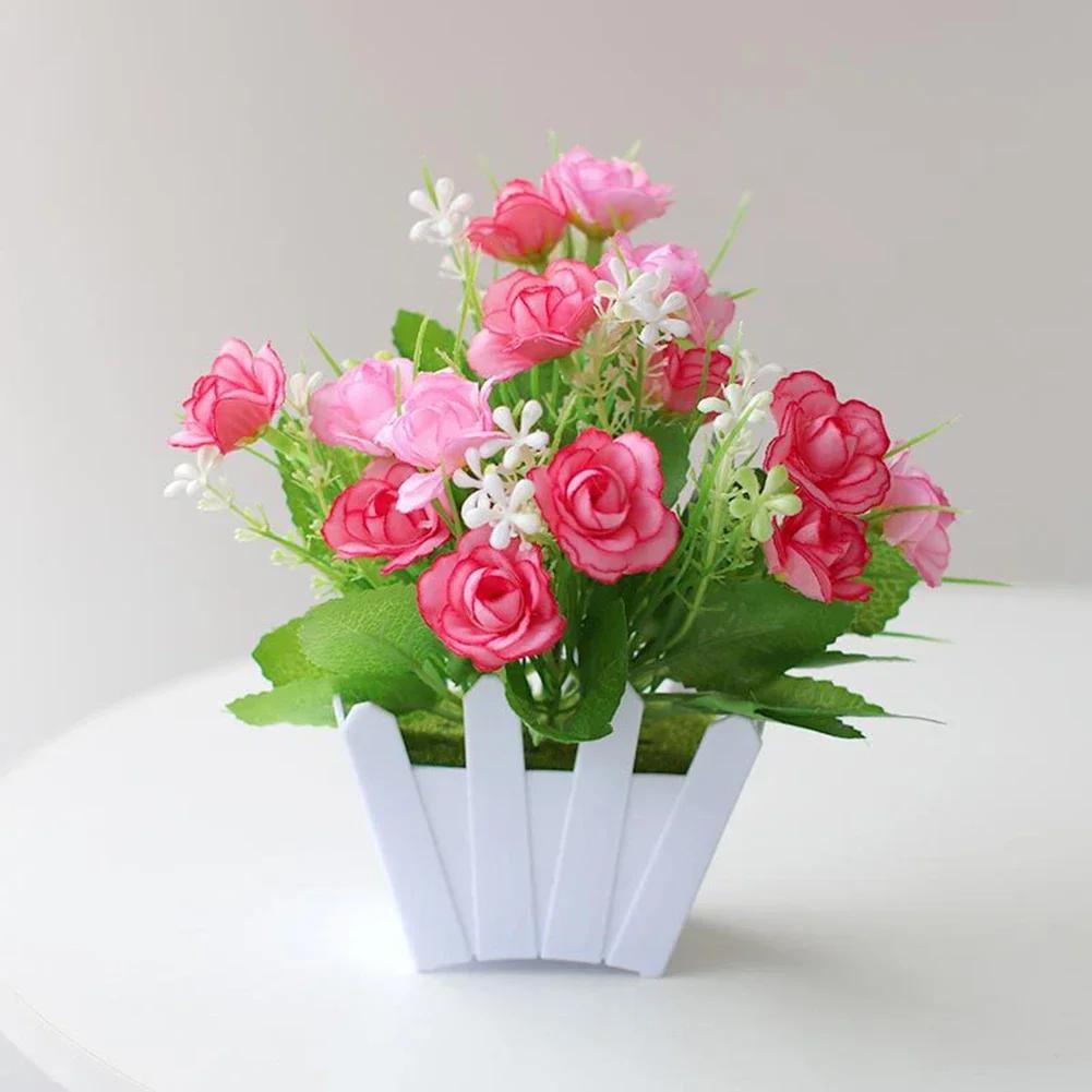 

Artificial Flowers Home Decor Simulations Plant Plastic Fake Flowers Potted Home Living Room /Ornaments Rose Fence Flower Sets розовый