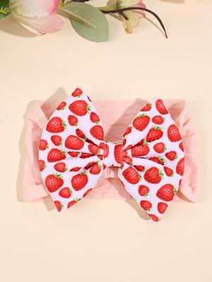 1 Stück Baby Erdbeer-Print Schleifen-Stirnband, Liebliches Frucht-Print Elastisches Stirnband, Baby Kinder Haarschmuck Kopfbedeckung