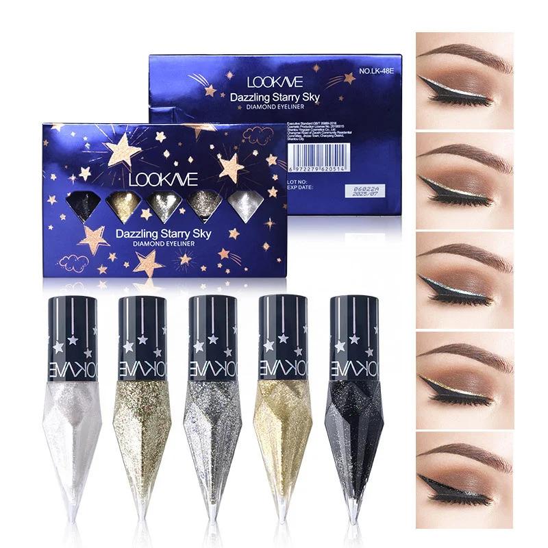 

New 5pcs Five-Colors Diamond Glitter Liquid Eyeliner Durable Waterproof Easy to Wear Shimmer Eye Pencil Makeup Beauty Cosmetics