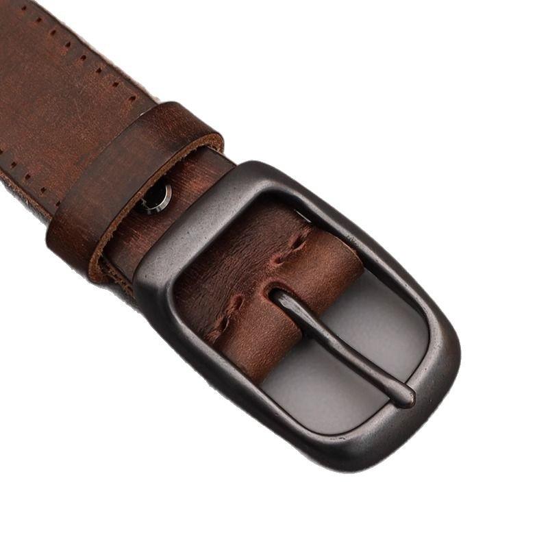 First Layer Pure Cowhide Needle Buckle Belt for Men, Retro Versatile Denim Belt for Men, Simple and Casual Leather Belt for Men