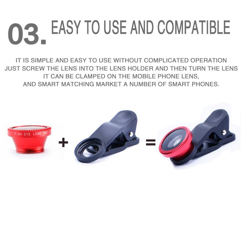 3 In 1 Fish Phone Lens Generic Camera for Smartphone Wide Angle Fisheye Lens and Clip Macro Camera Sets Support iPhone Samsung