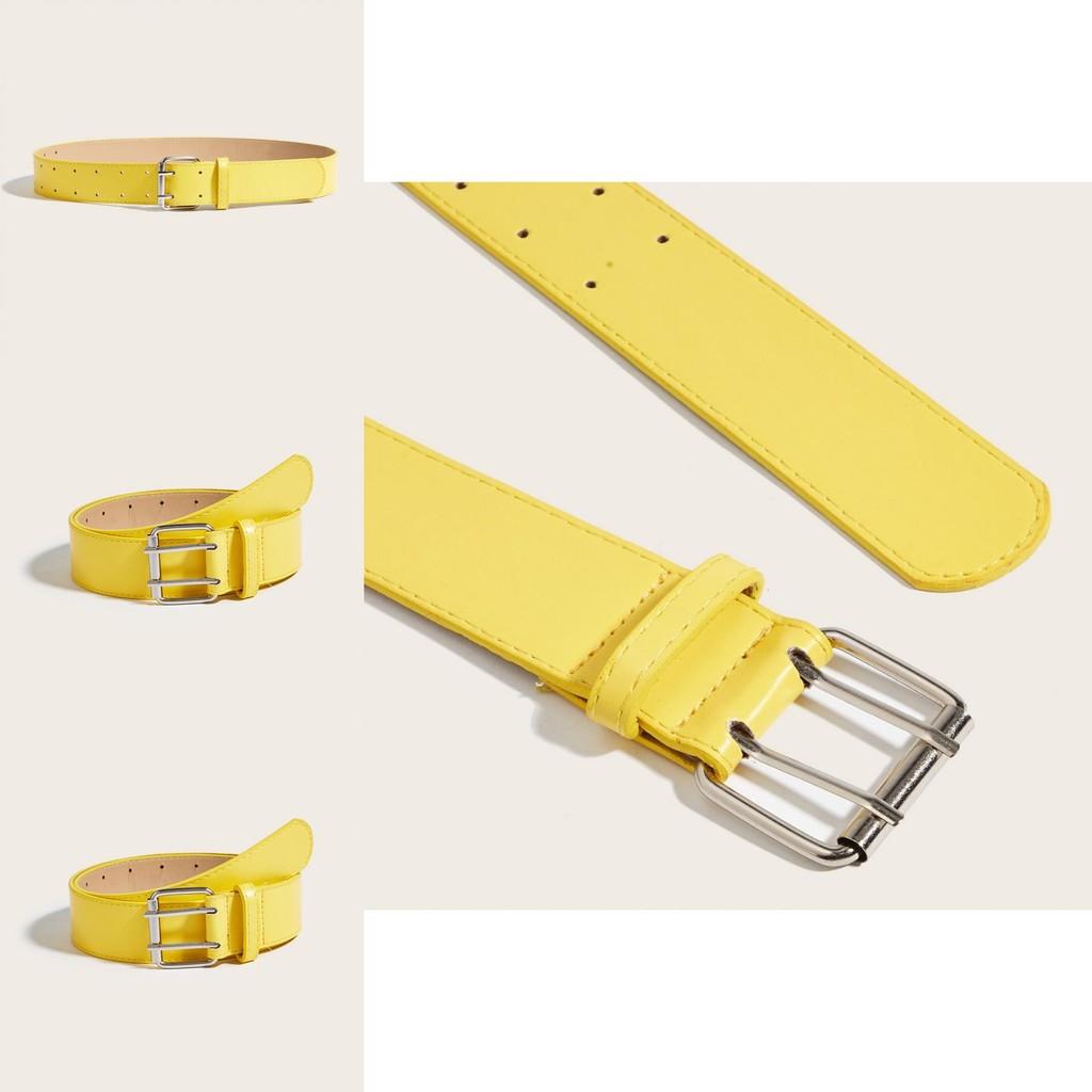 Simple Solid Color Metal Square Buckle Decoration Women Belt For Casual Denim Outfits
