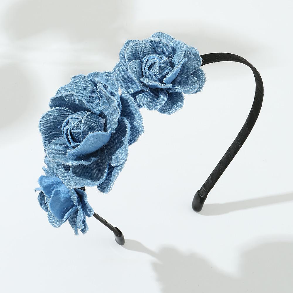

Lystrfac Однотонная джинсовая повязка на голову с розовыми цветами для женщин, девочек, модный ободок, женская повязка для волос, аксессуары для волос