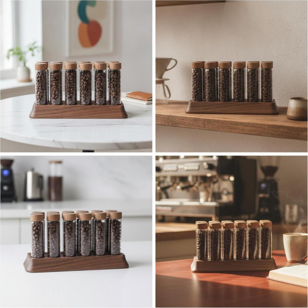 Coffee Bean Display Base with Glass Tubes Minimalist for Kitchen Counter