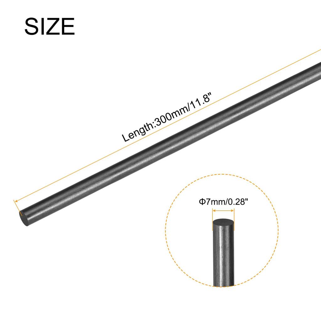 uxcell Carbon Fiber Rod 7mm x 300mm for RC Car Airplane DIY Tool Wing Tube Quadcopter Arm, Pack of 2