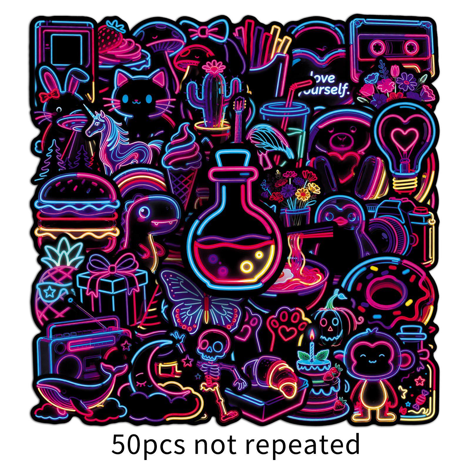 50 Cute Neon Cartoon Waterproof Stickers - Creative  Personalized for DIY