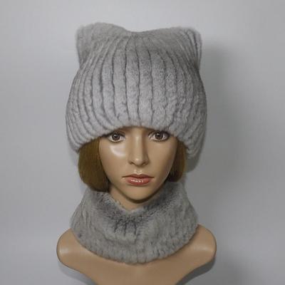 Winter Mädchen Mode Flauschigen Echt Rex Kaninchen Pelz Hut Schal Sets Warme Echte Rex Kaninchen Fell Katzenohren Hüte Frauen Gute Qualität Echt Pelz Kappe Schals