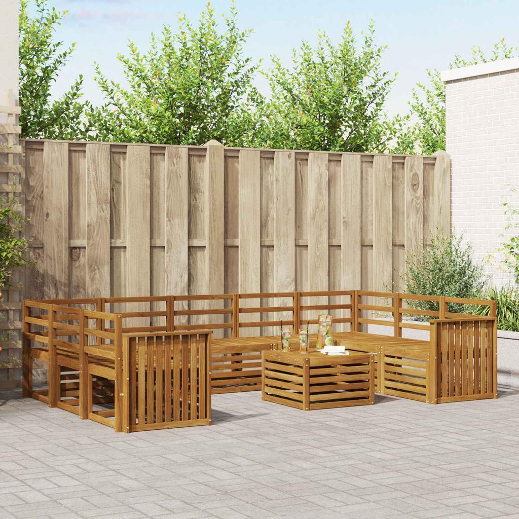 Garden Furniture Set 10 Pcs Natural Solid Acacia Wood