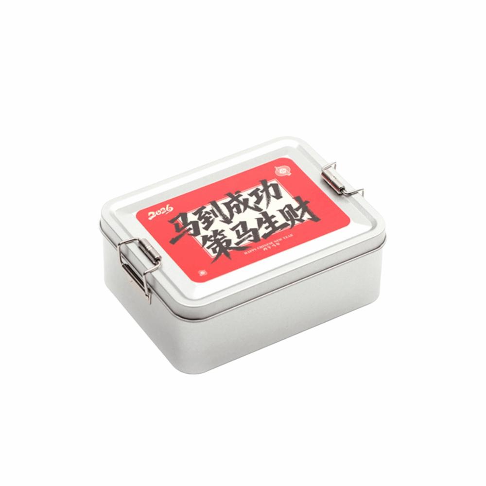 

Square Shape Tinplate Box Metal Material Rectangular Design Biscuit Box Buckle Tinplate Construction Cookie Box Desktop Storage