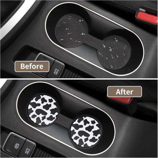 Car Cup Coasters - Car Cup Mat 2 Pack - 2.56'' Ceramic Car Coasters for Cup Holders - Absorbent Car Coaster with Cork Back and Finger Notch for Easy