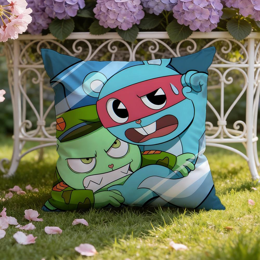Anime H-Happy Tree F-Friends Cushion Cover Home & Car Dual-Scene Pillow Cover: Reversible for Premium Comfort