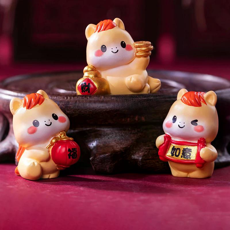 2026 New Year Figurines Miniatures Cartoon Lucky Horse Micro Landscape Ornaments Home Desk Decorations Room Decor Gift