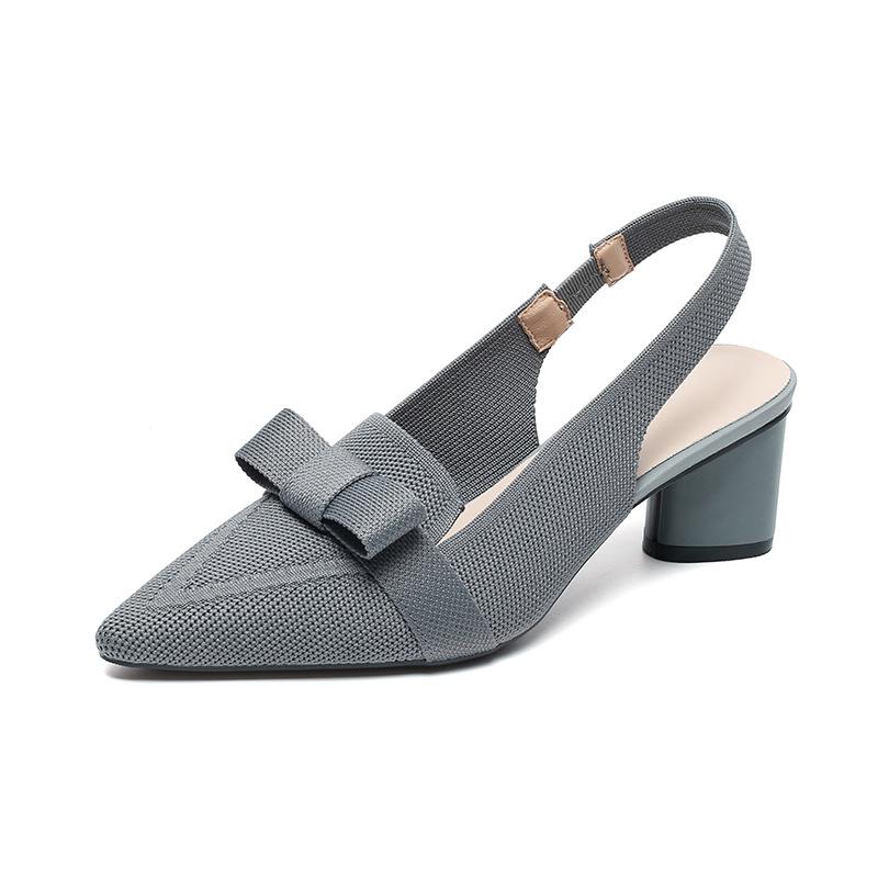 Kadın Sandalet Baotou Sığ Fiyonklu Yüksek Topuklu Düz Renk Yaz Yüksek Topuklu Sandaletler Kadın Kumaş Arka Askılı Kadın Ayakkabıları