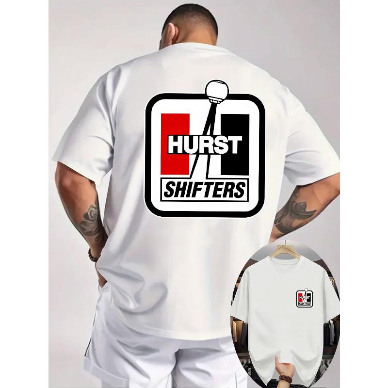Europäische Größen Herren Grafik-T-Shirt - Schwarzes Auto-Rückendesign mit Hurst Shifters Logo - Atmungsaktives Gewebe für Fans