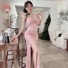 High-Slit Spaghetti Strap Nightclub Dress: Women's Slimming Low-Cut Hip-Hugging Gown
