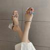 Fashion Sexy Slippers Women's Summer Outdoor 2024 New Thick-heeled Open Toe One-word Sandals High-heeled Rhinestone Roman Slippers Shoes