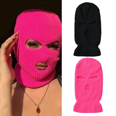Motorrad Winddicht Vollgesichts Strickmützen Individuell Skimaske Herren Warm Wolle Sturmhaube Stickerei Wintermützen Gestrickt 3 Löcher Skimaske