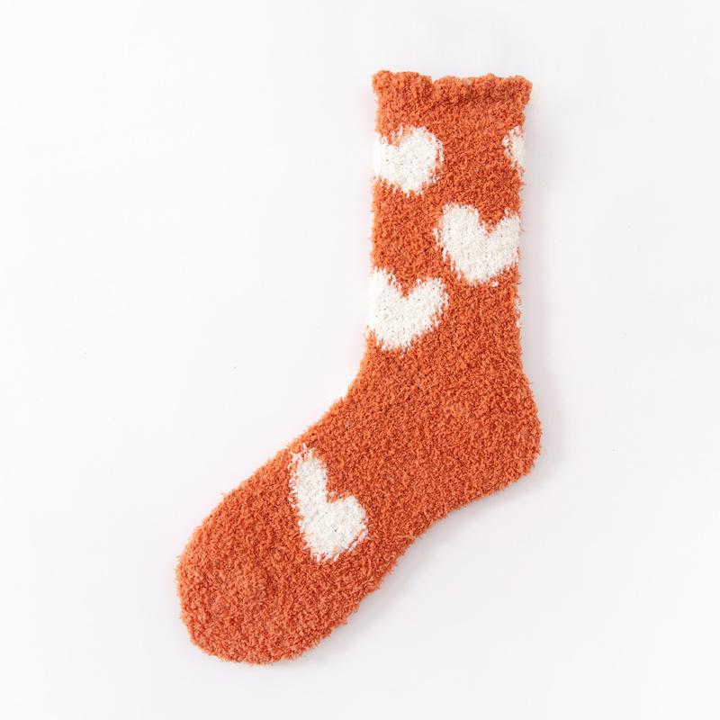 5/10 Pairs Casual Autumn Winter Thickened Socks for Women with Coral Fleece No Shedding Home Warmth Mid Calf Length Simple Heart Shaped Sleep Socks
