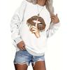 Plus Size Leopard Lip Print Crew Neck Pullover, Casual Long Sleeve Sweatshirt for Fall and Winter, Women's Plus Size Clothing