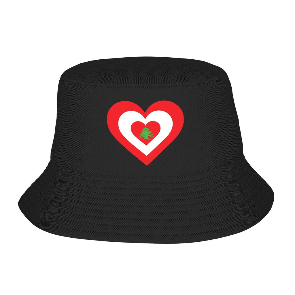 Lebanon Flag Heart Bucket Hat for Girl Summer Vocation Bob Hats for Outdoor Caps