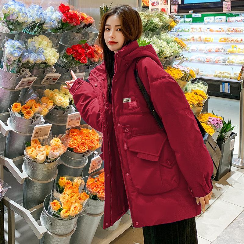 Loose Hooded Waist Mid-length Winter Coat Thickened Cotton Jacket New Large Size Down Cotton Coat