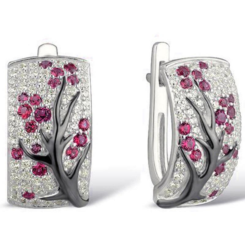 Stylish Diamond-Studded Plum Blossom Earrings - European & American Fashion
