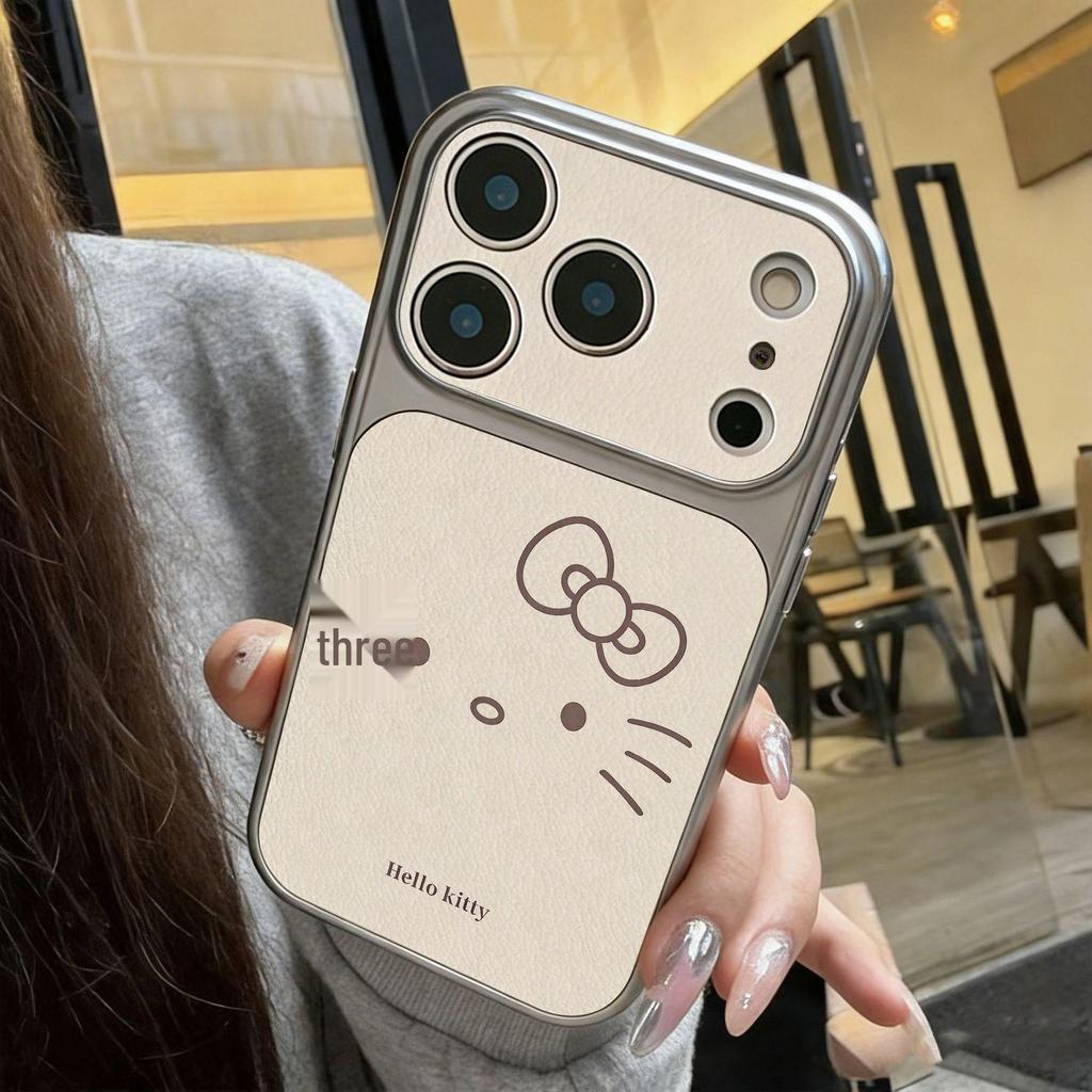 Expression Kitty Cartoon Phone Case for Apple 11, 13, 15, 16 Pro Max & 17 Pro with Large Window and Silver Frame