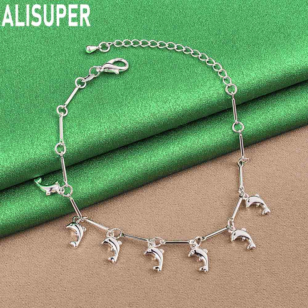 925 Sterling Silber Süßes und Vielseitiges Delfin Dünnes Armband - Bankett Geschenk Schmuck