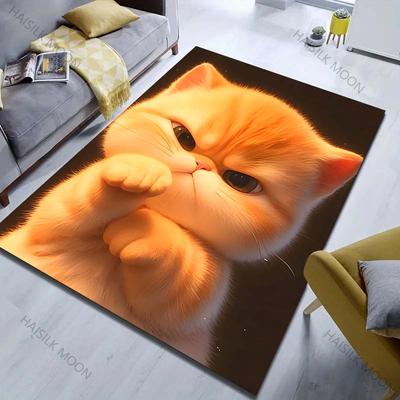 1 Stück Niedlicher wütender Katze Muster Teppich für Schlafzimmer Wohnzimmer Bettseite Sofa Bodenmatte Modernes Wohndekor Bereichsteppich Luxus Geschenk