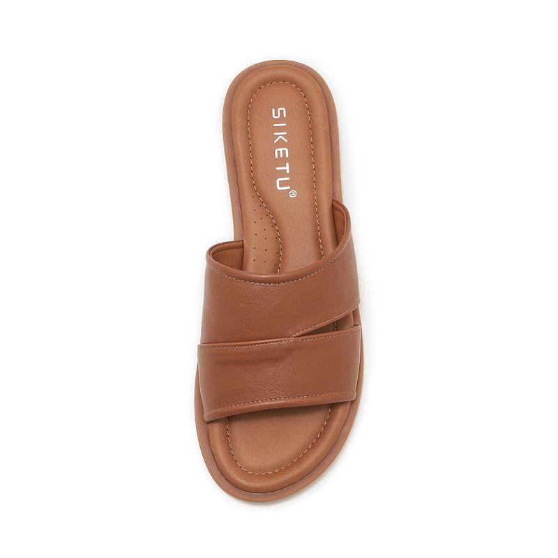 New Simple, Comfortable Breathable Fashionable And Versatile Solid Color Light Comfortable Slippers For Women Flat Soft Leather