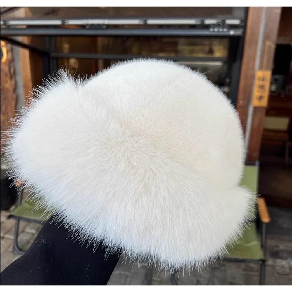

Ladies Winter Solid Faux Fur Fisherman Hats Women Warm Fluffy Plush Bucket Hat Solid Color Solid Cap Outdoor Fashion Headwear белый