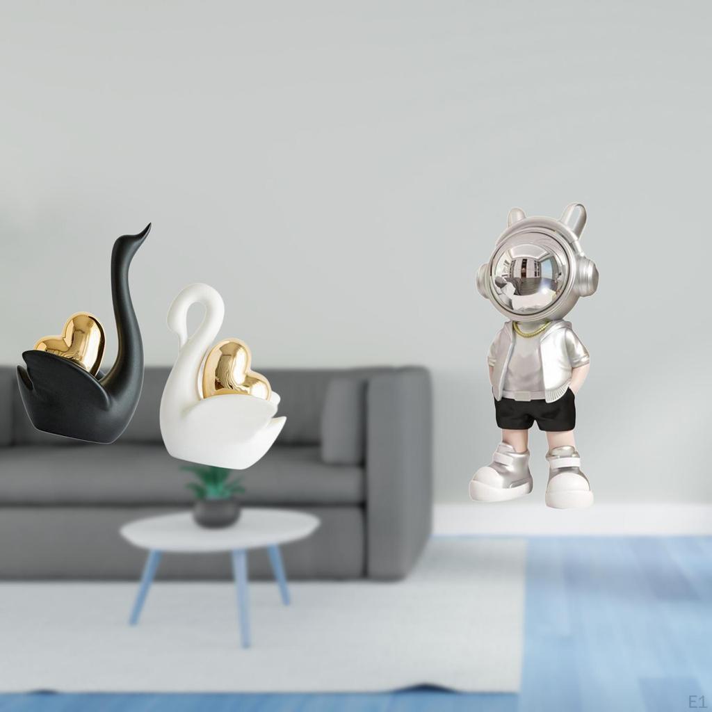 Elegant Swan Astronaut Figurines Unique Tabletop Ornaments Modern Creative Decor for Bookshelf