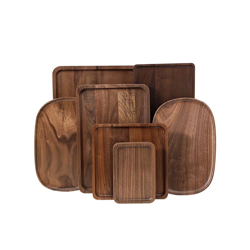 1pc Black Walnut Tray Storage Rectangular Tea Fruit Wooden Board Solid Wood Coffee Cake Wooden Tray Kitchen Storage Trays