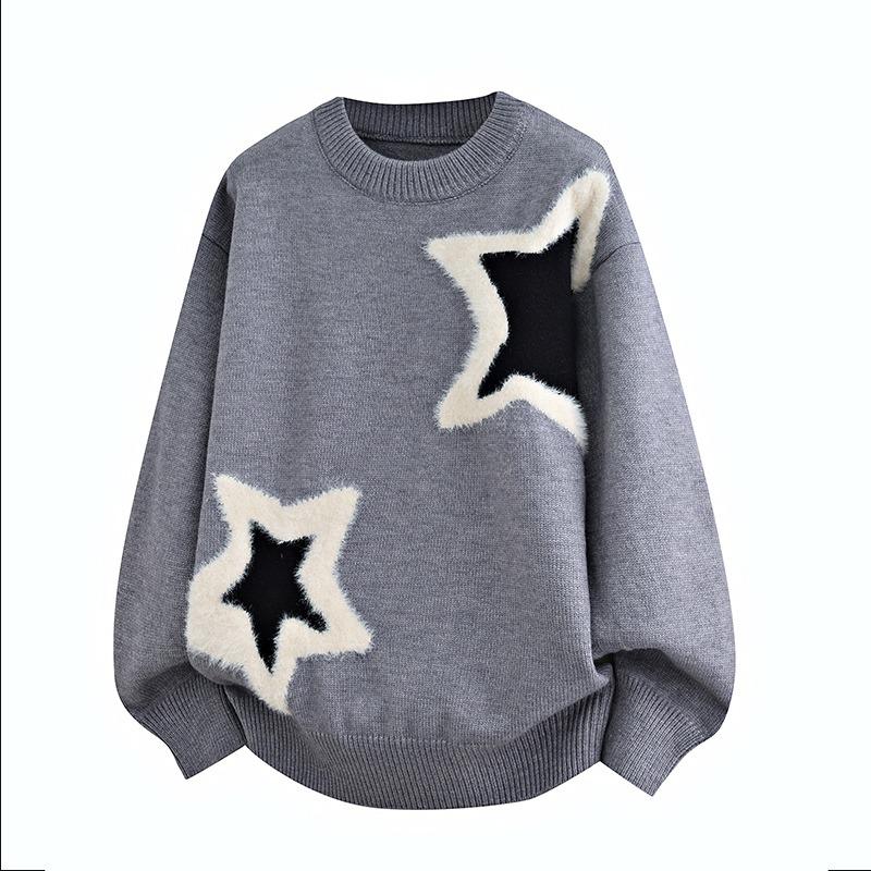 Autumn and Winter Geometric Contrasting Color Round Neck Men's Sweater Knitted Pullover Fashionable Casual Top